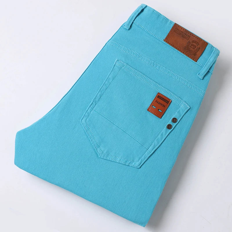 Business Stretch Solid Color Jeans Men Casual Straight Comfortable Fashion Classic Simple Brand Male Denim Pants