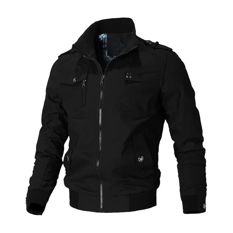 Men's Youth Spring and Autumn Casual Bomber Jacket Sports Windproof Jacket Outdoor Stand Up Collar Regular Jacket