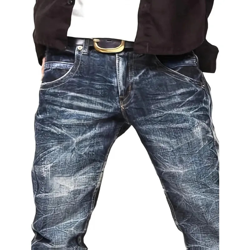 Men's Denning Jeans - Washing Blue Stack Denims Tears Streetwear for Man Clothes Classic Man Pants Rhinestones Baggy Clothing