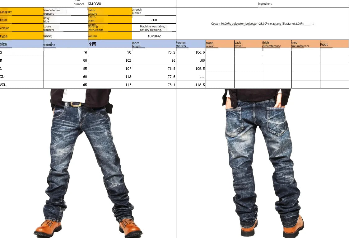 Men's Denning Jeans - Washing Blue Stack Denims Tears Streetwear for Man Clothes Classic Man Pants Rhinestones Baggy Clothing