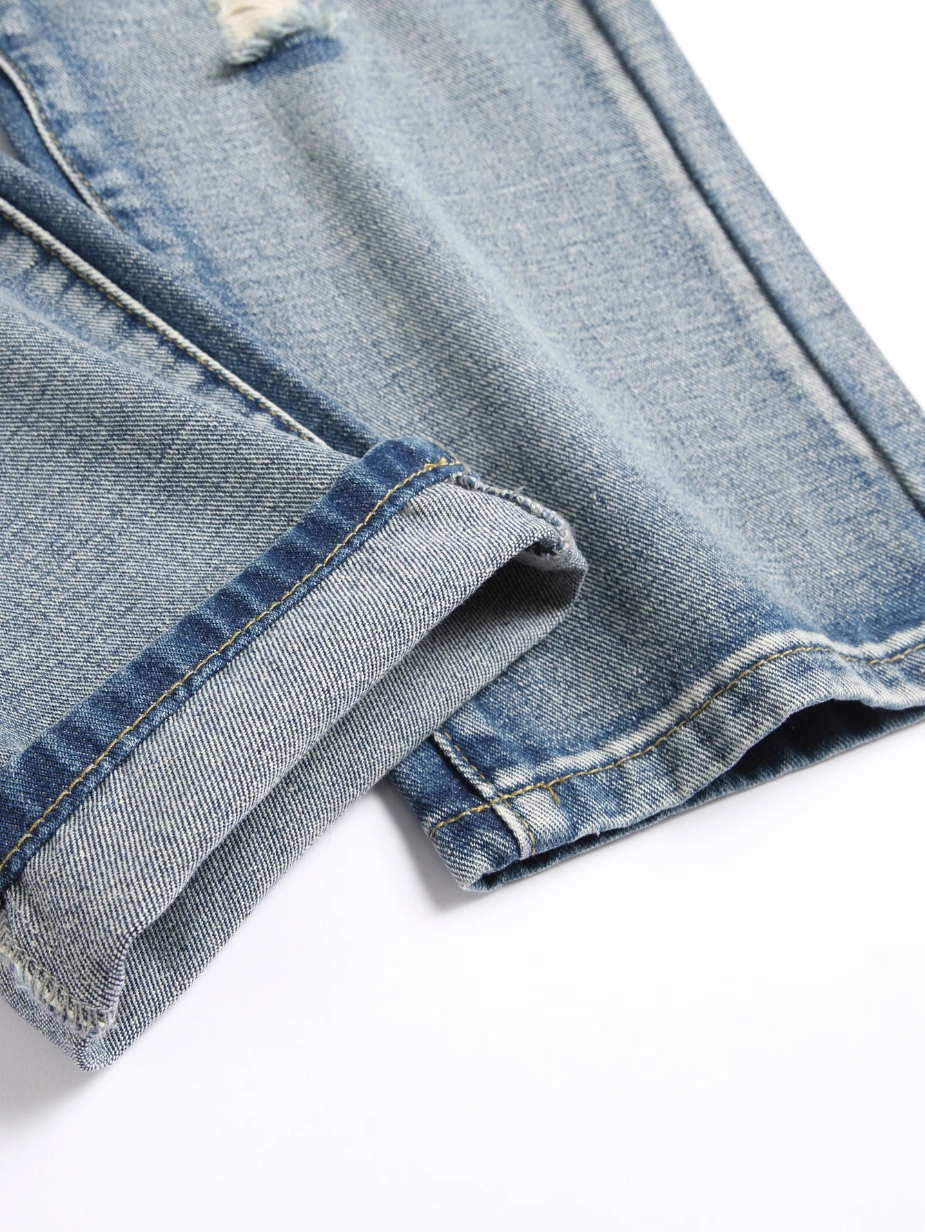 Mid Waist Pants Men's Clothing Straight Vintage Washed Distressed Blue Ripped Jeans with Cross Star Design Spring Y2K Clothes