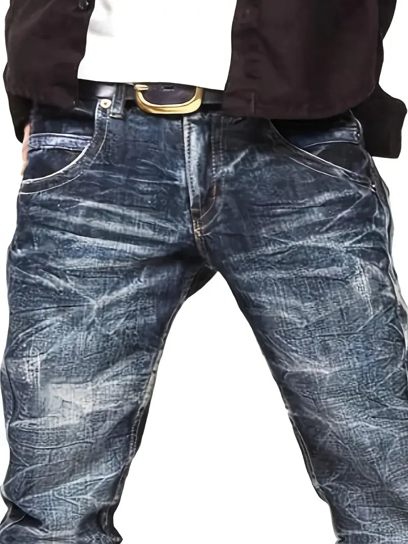 Men's Denning Jeans - Washing Blue Stack Denims Tears Streetwear for Man Clothes Classic Man Pants Rhinestones Baggy Clothing