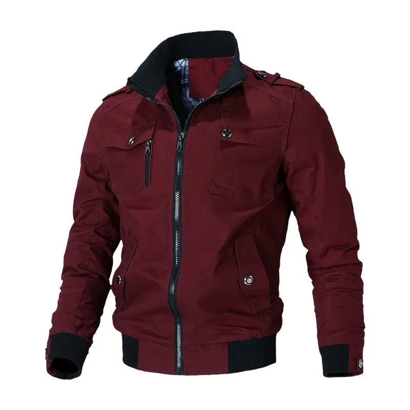 Men's Youth Spring and Autumn Casual Bomber Jacket Sports Windproof Jacket Outdoor Stand Up Collar Regular Jacket