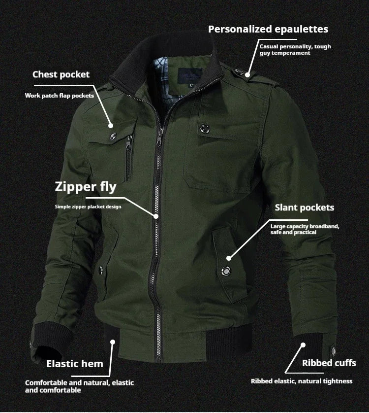 Men's Youth Spring and Autumn Casual Bomber Jacket Sports Windproof Jacket Outdoor Stand Up Collar Regular Jacket