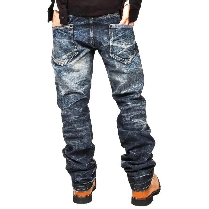 Men's Denning Jeans - Washing Blue Stack Denims Tears Streetwear for Man Clothes Classic Man Pants Rhinestones Baggy Clothing