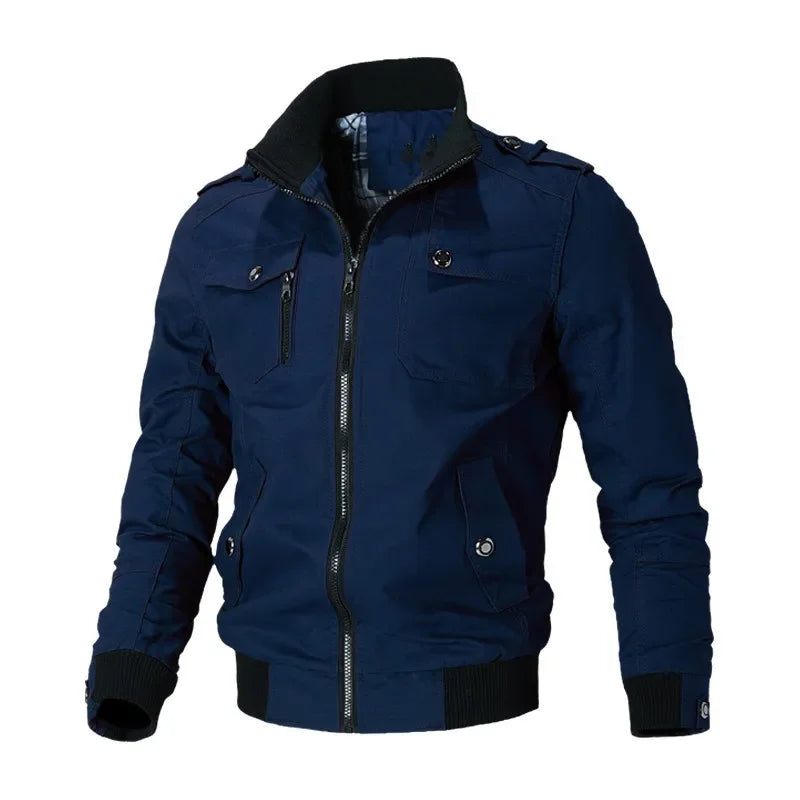 Men's Youth Spring and Autumn Casual Bomber Jacket Sports Windproof Jacket Outdoor Stand Up Collar Regular Jacket