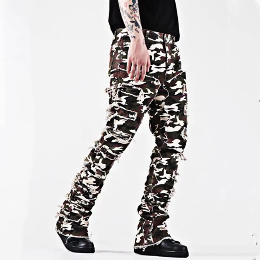 Kakan - New European and American Heavyweight Streetwise Stretch Patch Jeans for Men, High Street Straight Fit Long Jeans16-3001