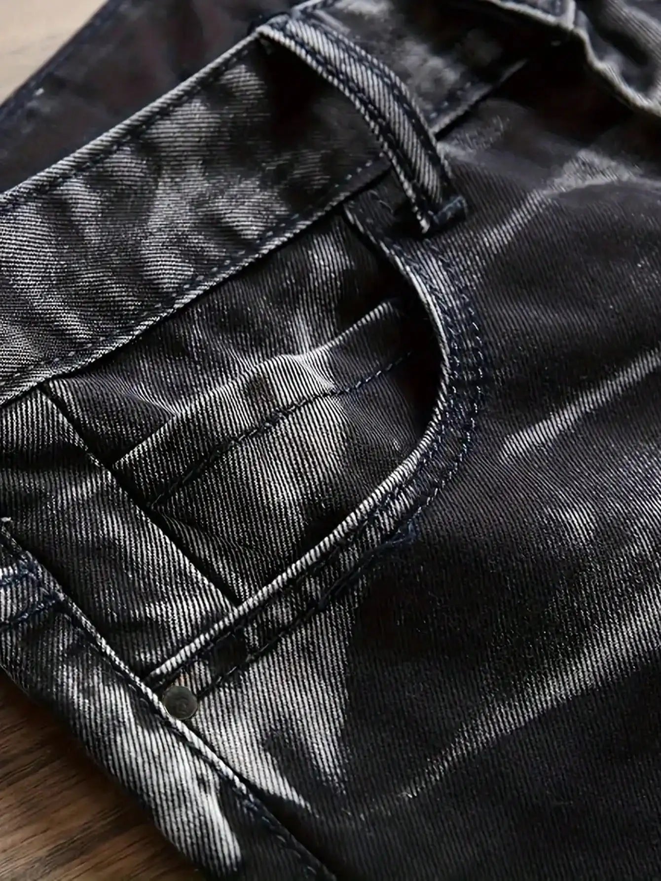 Men's Jeans Black And White Slim Fit Stretch Denim Pants Casual Mid Waist Spring Trousers