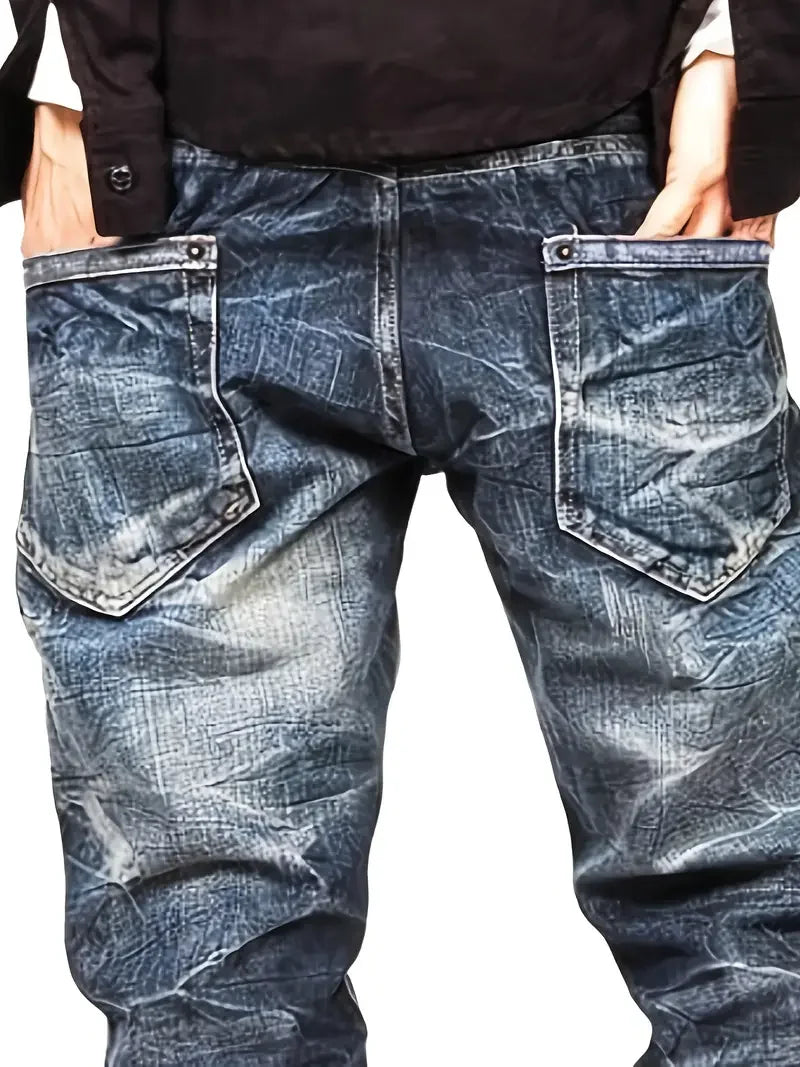 Men's Denning Jeans - Washing Blue Stack Denims Tears Streetwear for Man Clothes Classic Man Pants Rhinestones Baggy Clothing