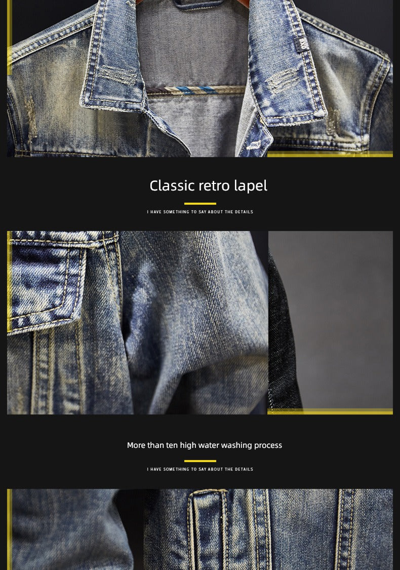 Retro Men's Autumn and Winter Motorcycle Slim-Fit Denim Jacket