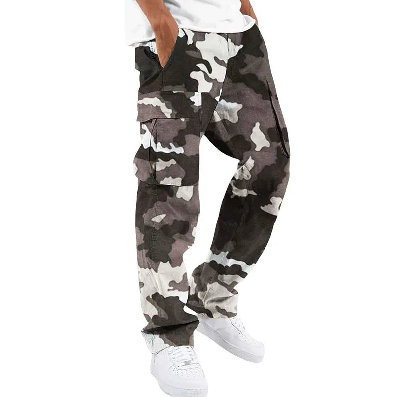New Large Pocket Loose Overalls Men's Outdoor Sports Jogging Tactical Pants Elastic Waist Casual Work Pants camouflage pants