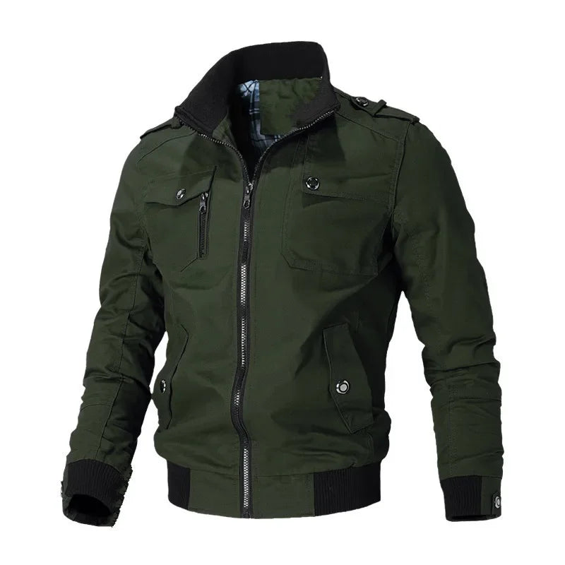 Men's Youth Spring and Autumn Casual Bomber Jacket Sports Windproof Jacket Outdoor Stand Up Collar Regular Jacket