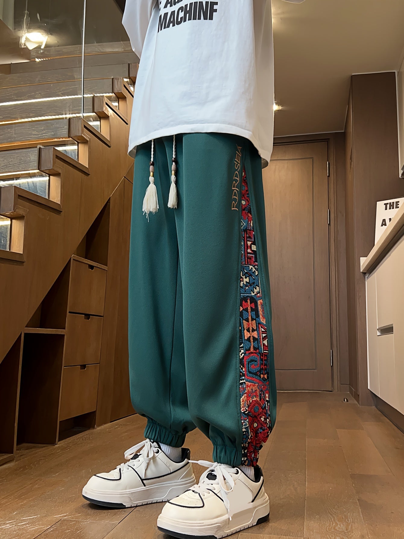 OBM Men's Ethnic Jogger Pants - Lightweight Polyester-Spandex Blend, Elastic Drawstring Waist, Regular Fit Casual Trousers for Spring/Fall, Outdoor & Evening Wear, Gift for Men & Teens, Leisure Joggers | Ethnic Pattern Pants