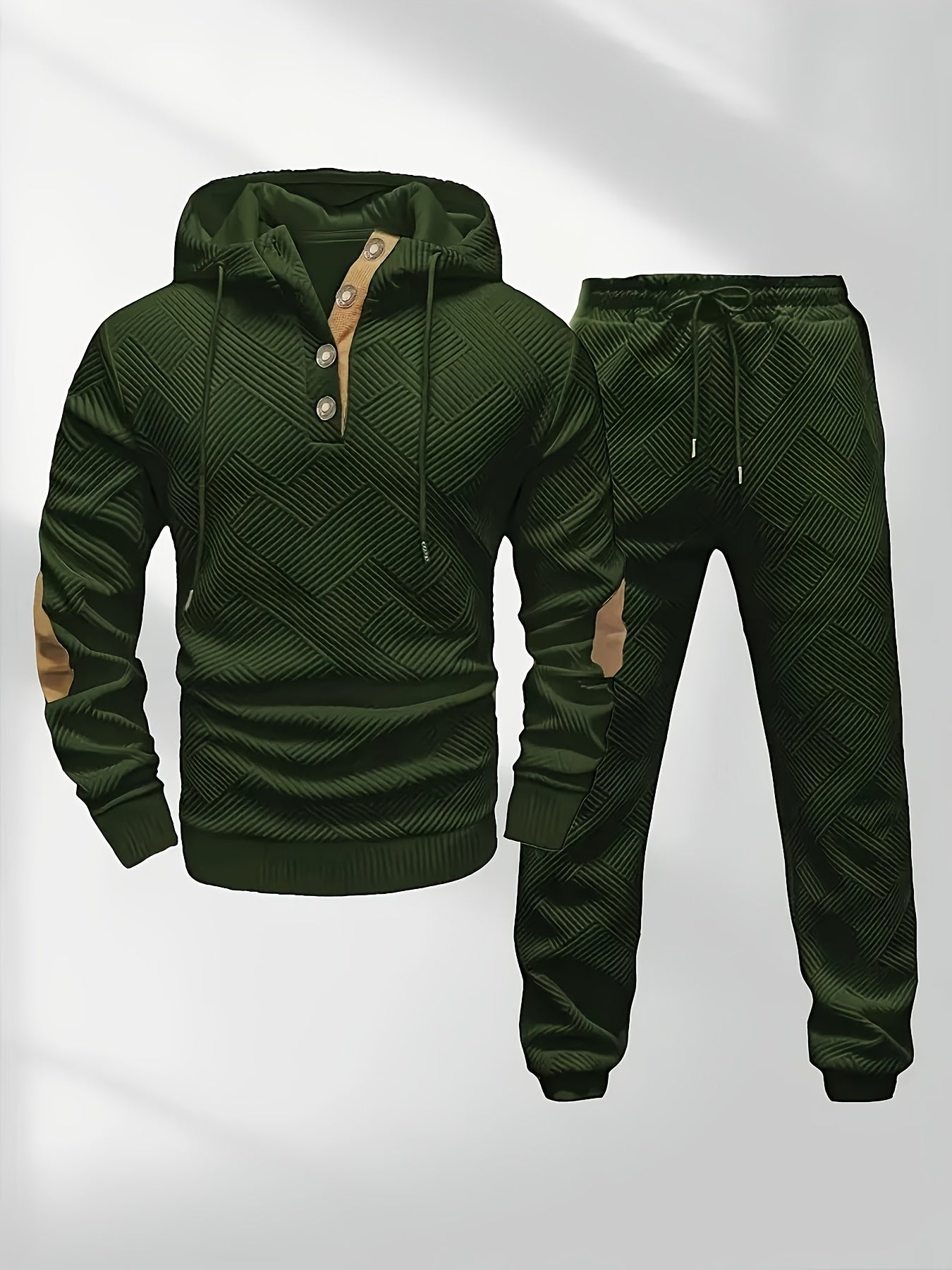 Men's Casual Fashion Set Knitted Jacquard Sweatshirt and Pants Two-Piece Set