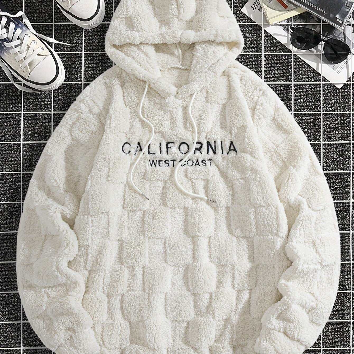 Men's California Westcoast Embroidered Hoodie - Thick, Cozy, Fleece Lined, Dual-Sided Plush for Autumn & Winter, Casual Long Sleeve Pullover