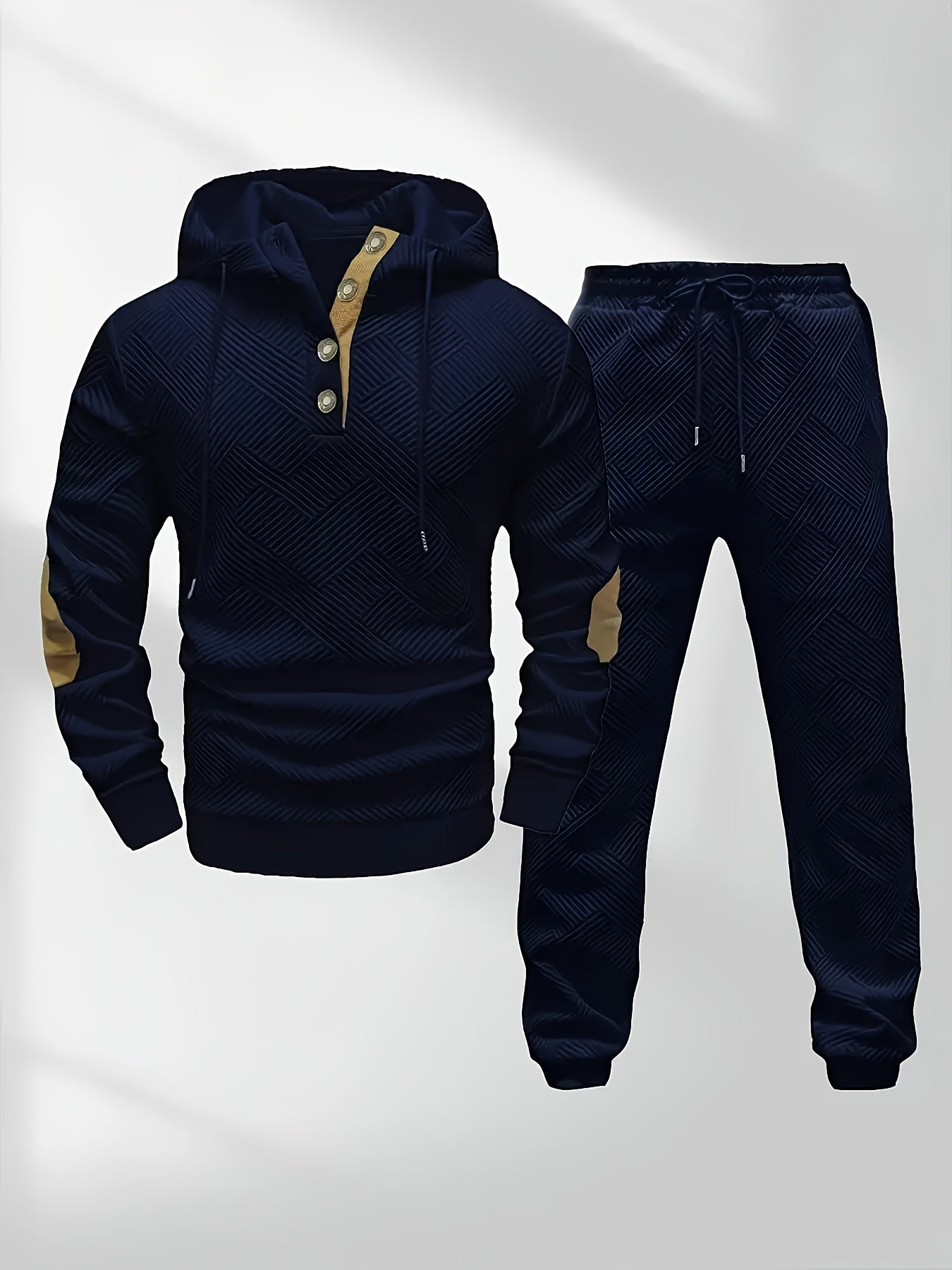 Men's Casual Fashion Set Knitted Jacquard Sweatshirt and Pants Two-Piece Set