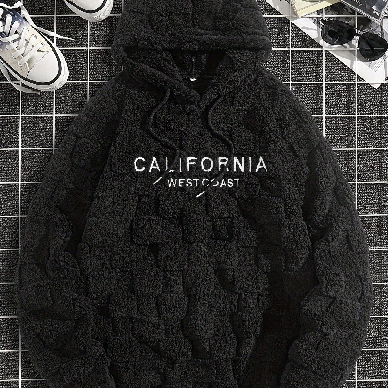 Men's California Westcoast Embroidered Hoodie - Thick, Cozy, Fleece Lined, Dual-Sided Plush for Autumn & Winter, Casual Long Sleeve Pullover