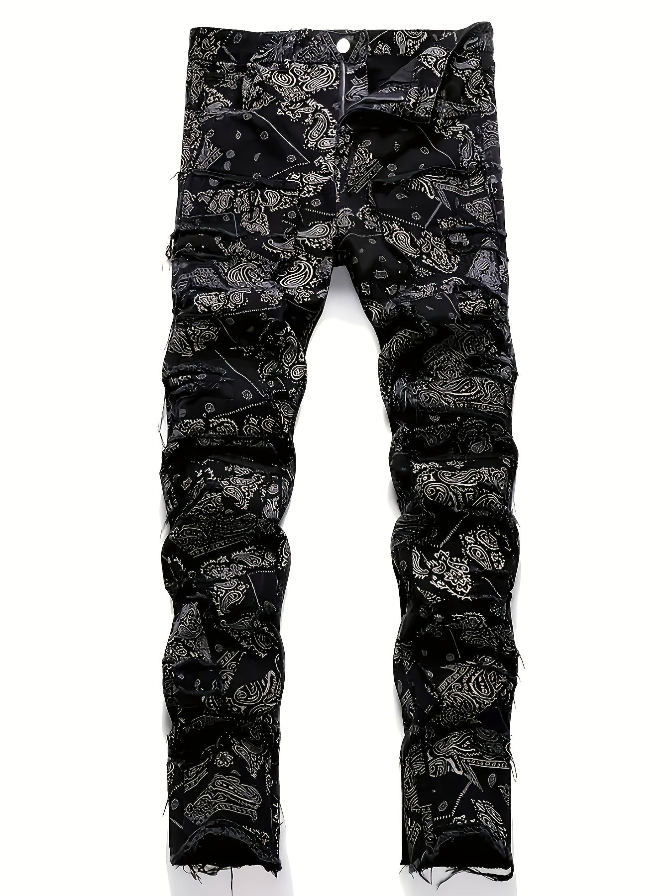 Men'S Streetwear Graphic Print Jeans - Slim Fit, Straight Leg, Zipper Fly, All-Season Casual Pants with Unique Skull & Floral Design, Streetwear Jeans | Trendy Streetwear | Durable Fabric