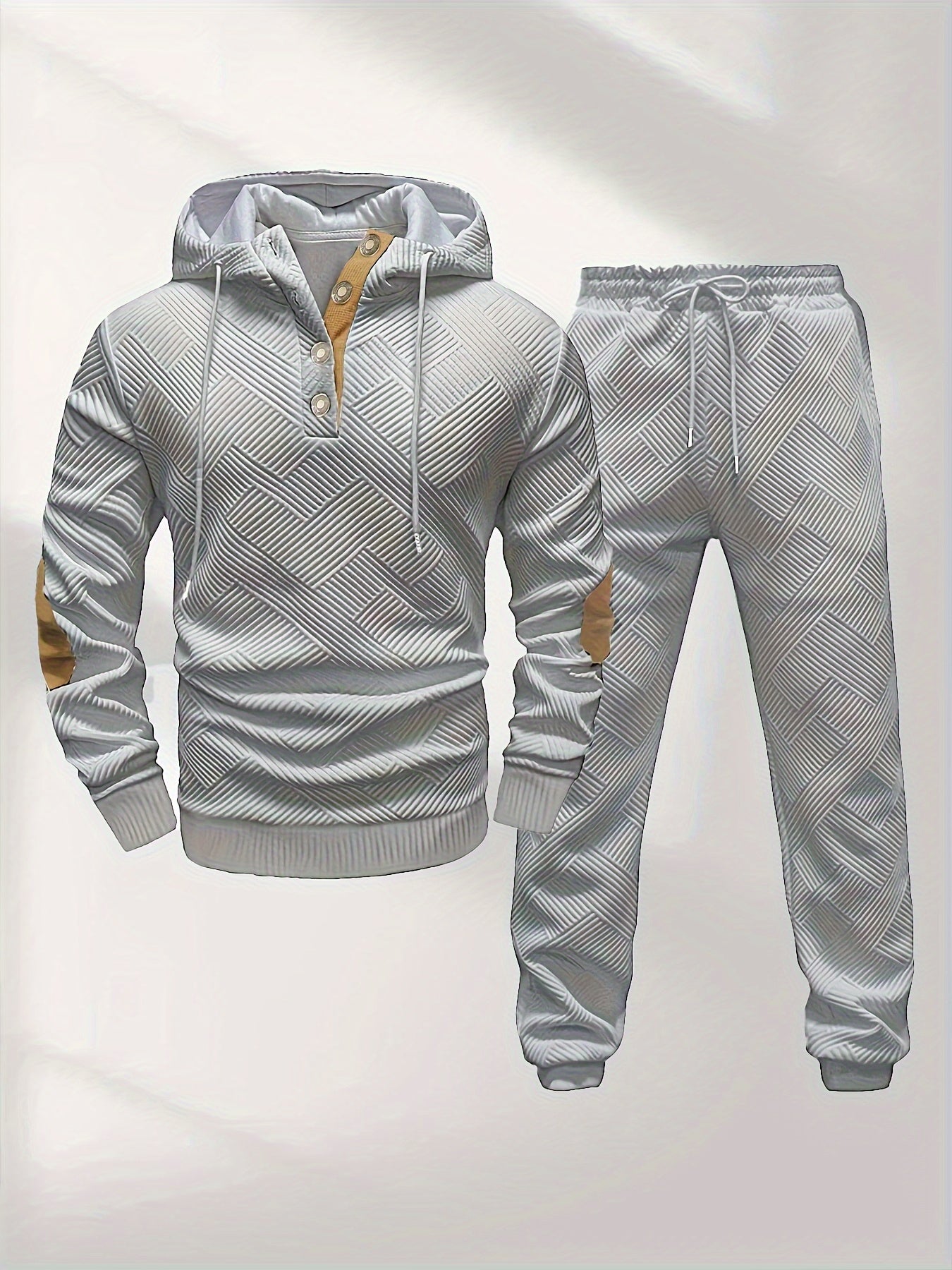 Men's Casual Fashion Set Knitted Jacquard Sweatshirt and Pants Two-Piece Set