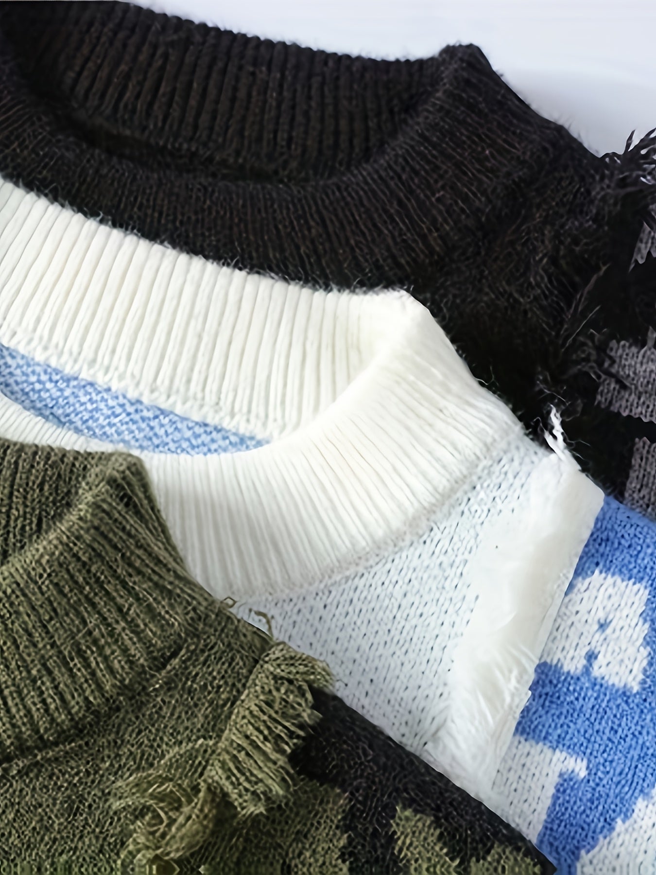 Men's Korean Style Round Neck Sweater, Youthful Fashion Patchwork Cable Knit Thickened Warm Pullover, Autumn and Winter New Color Block Casual Base Layer Shirt 711