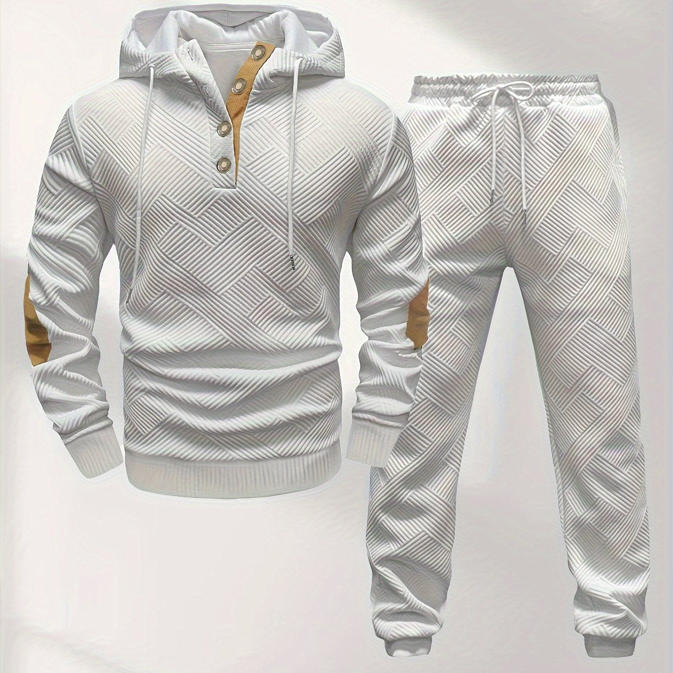 Men's Casual Fashion Set Knitted Jacquard Sweatshirt and Pants Two-Piece Set