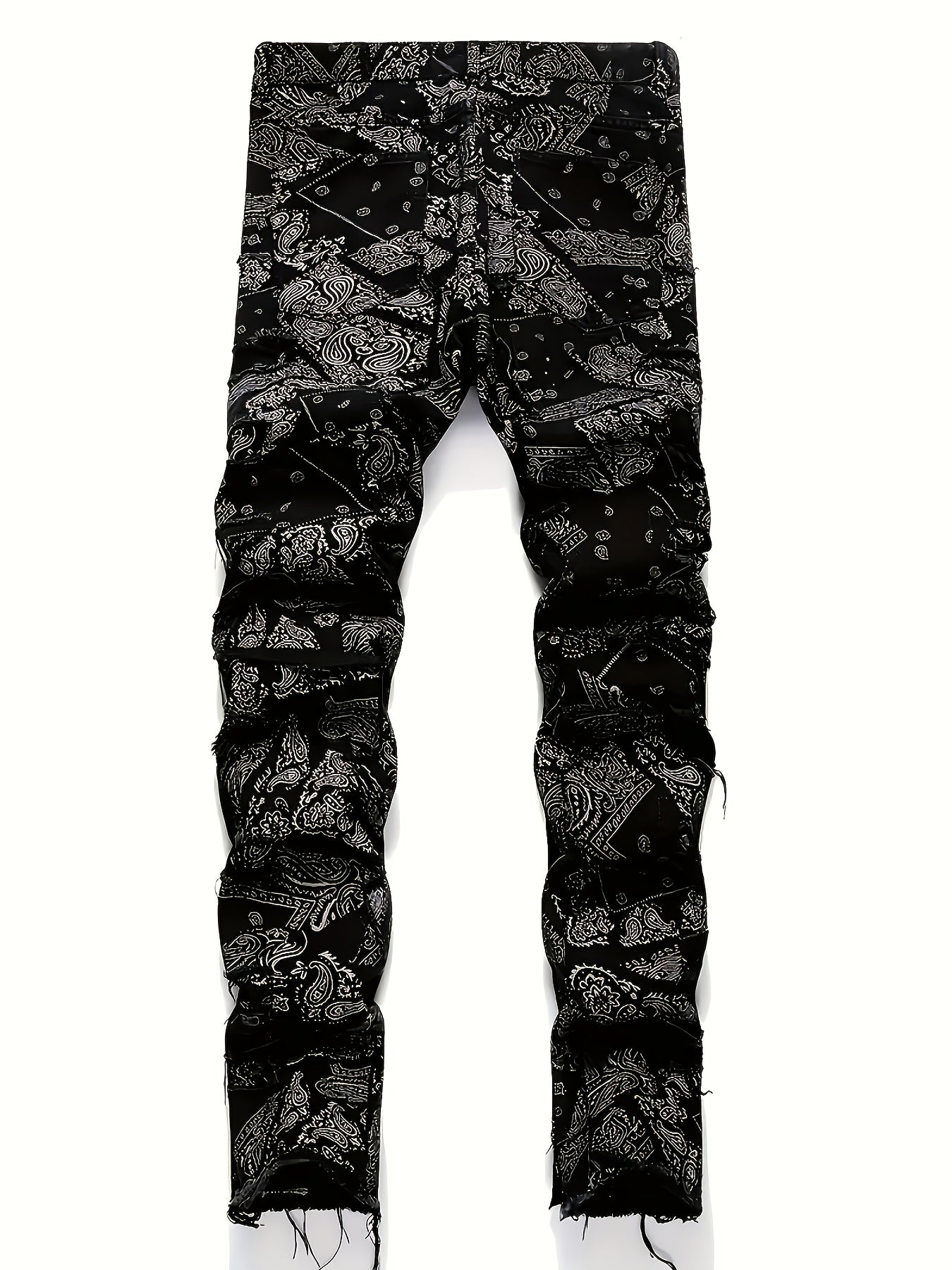 Men'S Streetwear Graphic Print Jeans - Slim Fit, Straight Leg, Zipper Fly, All-Season Casual Pants with Unique Skull & Floral Design, Streetwear Jeans | Trendy Streetwear | Durable Fabric