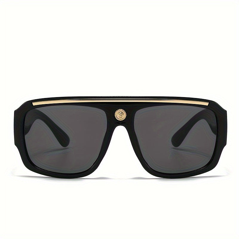 Two-piece Set of Retro Men's Square Large Frame Metal Head Decoration Glasses, Lightweight Frame, Unisex, Suitable for and Casual Wear, Ideal as a Holiday Gift