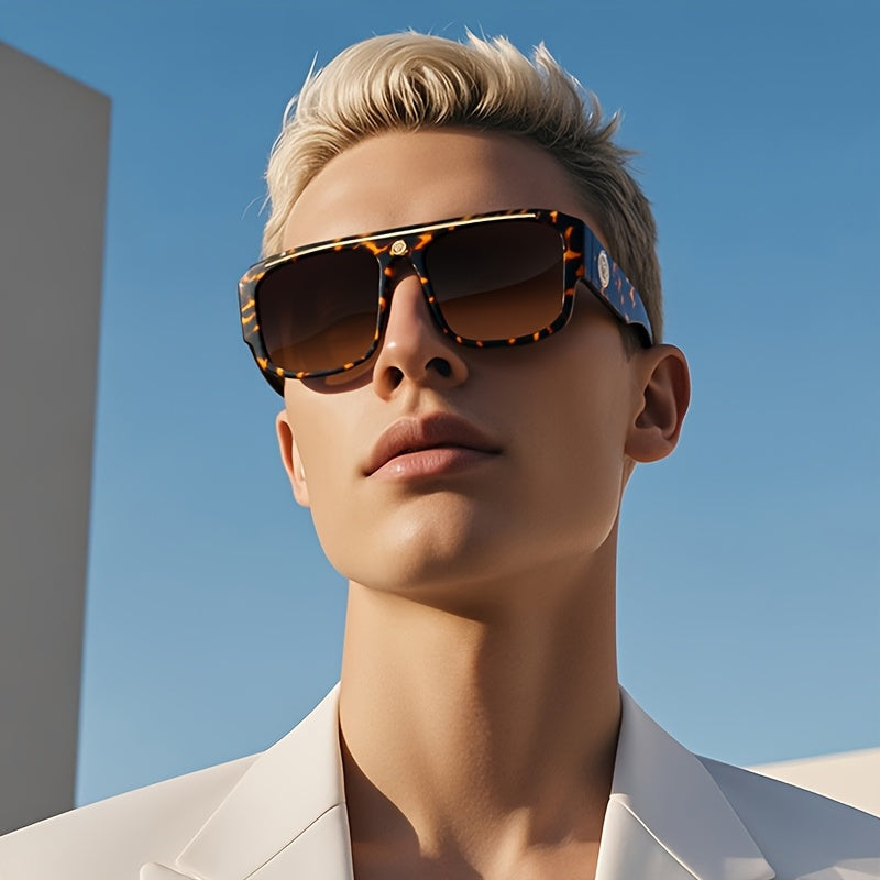 Two-piece Set of Retro Men's Square Large Frame Metal Head Decoration Glasses, Lightweight Frame, Unisex, Suitable for and Casual Wear, Ideal as a Holiday Gift