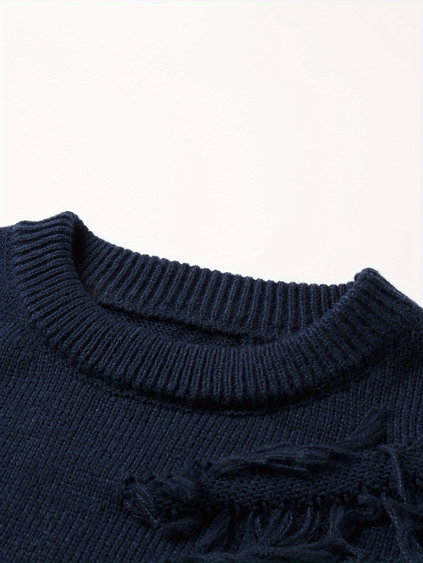 Temujin OBM Men's Distressed Knit Sweater - Casual Chic Pullover with Asymmetrical Frayed Hem, Drop Shoulder Sleeves & Round Neck, Machine Washable Solid Color Long Sleeve Shirt for Autumn/Winter, Versatile for Casual & Party