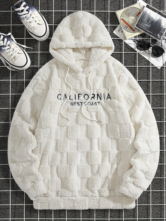 Men's California Westcoast Embroidered Hoodie - Thick, Cozy, Fleece Lined, Dual-Sided Plush for Autumn & Winter, Casual Long Sleeve Pullover