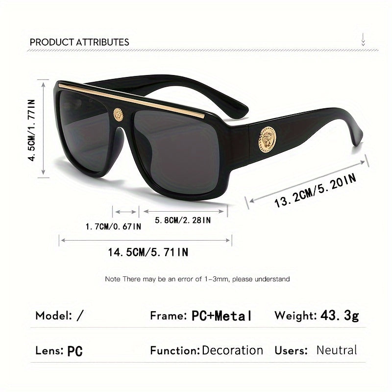 Two-piece Set of Retro Men's Square Large Frame Metal Head Decoration Glasses, Lightweight Frame, Unisex, Suitable for and Casual Wear, Ideal as a Holiday Gift