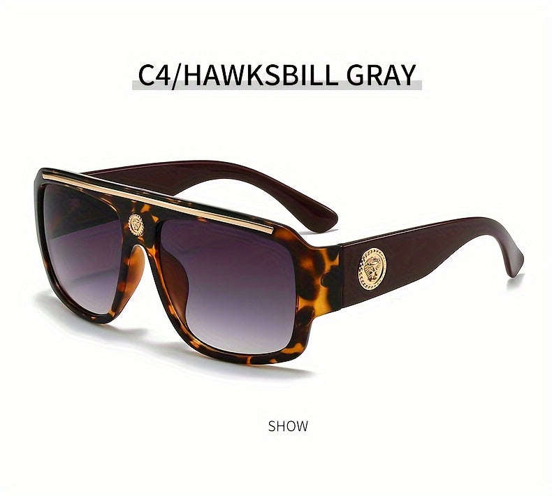Two-piece Set of Retro Men's Square Large Frame Metal Head Decoration Glasses, Lightweight Frame, Unisex, Suitable for and Casual Wear, Ideal as a Holiday Gift