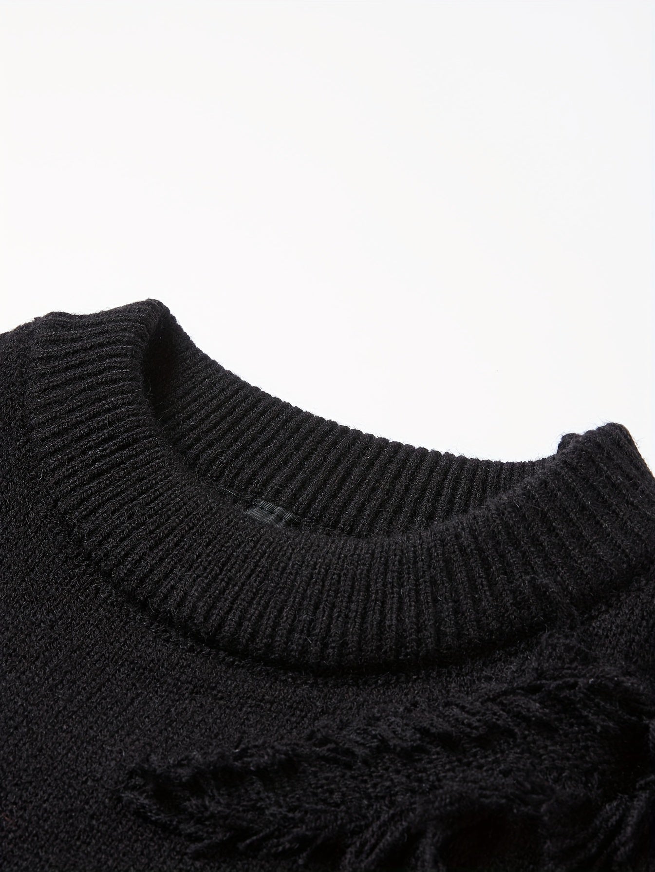 Temujin OBM Men's Distressed Knit Sweater - Casual Chic Pullover with Asymmetrical Frayed Hem, Drop Shoulder Sleeves & Round Neck, Machine Washable Solid Color Long Sleeve Shirt for Autumn/Winter, Versatile for Casual & Party
