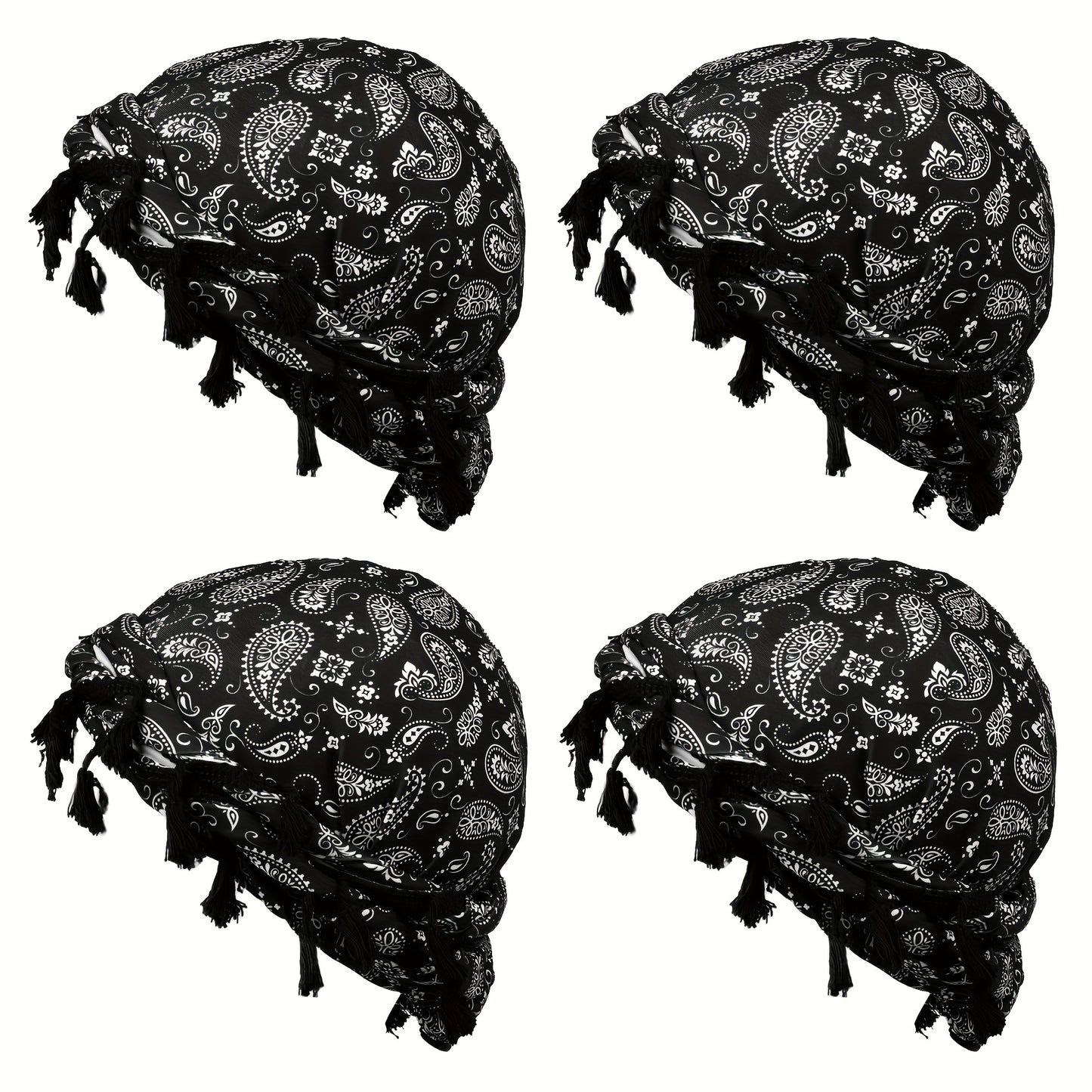 4pcs Funky Retro Tassel Headbands & Pirate Hats - Modal, Stretch Fabric for Men, Funky Personality Style