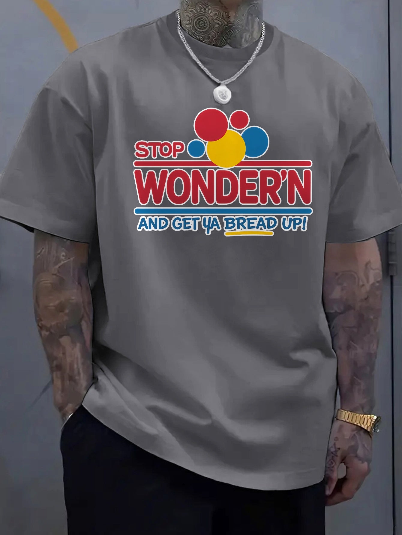 "Stop Wondern and Get a Bread Up!" Graphic Print Tee