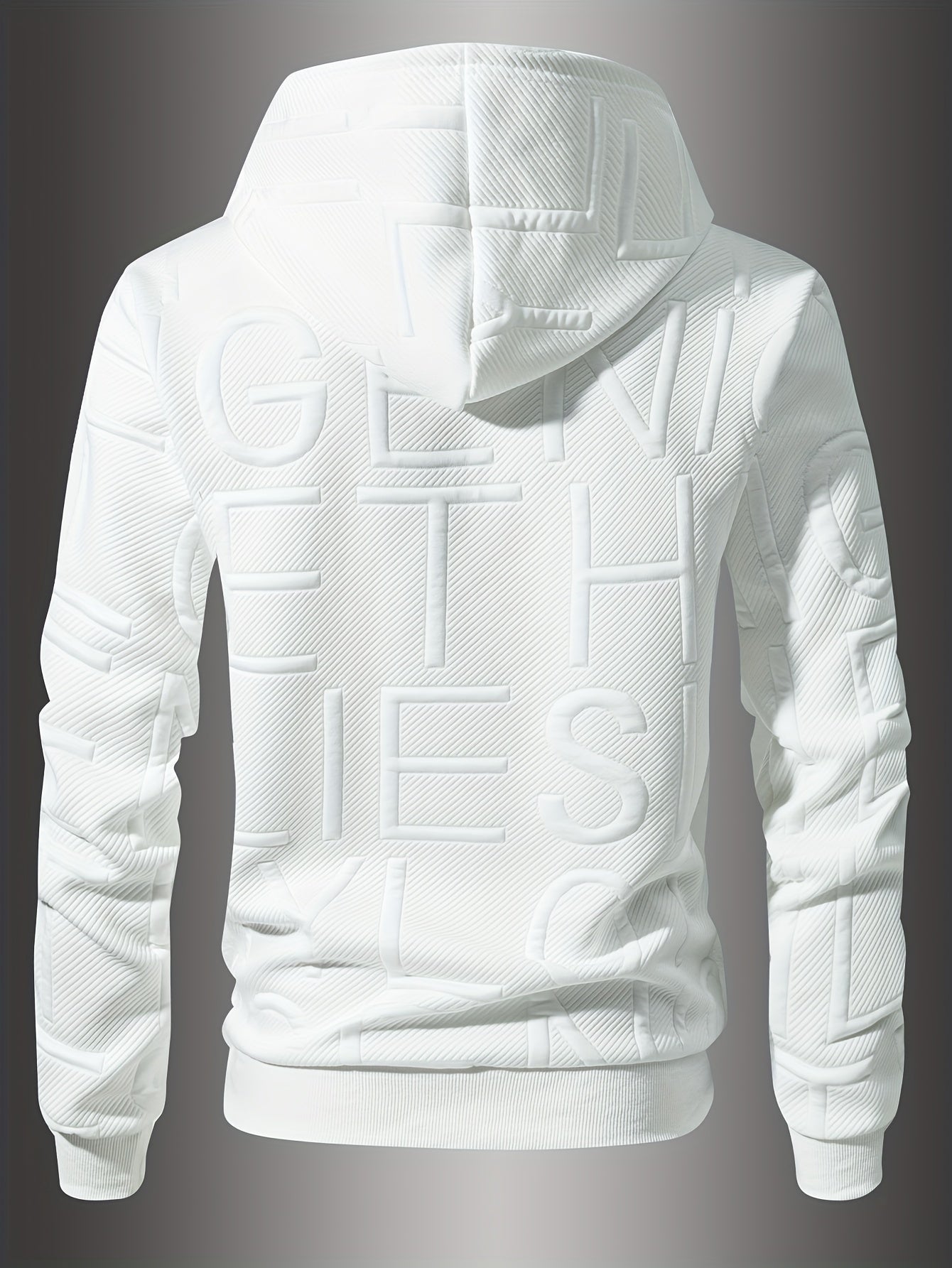 [Soft Casual Hooded Sweatshirt] Soft Polyester Blend Men's Casual Hooded Sweatshirt - Long Sleeve, Drawstring Hood with Kangaroo Pocket, Textured Letter Design, Ideal for Spring/Fall, Oversized