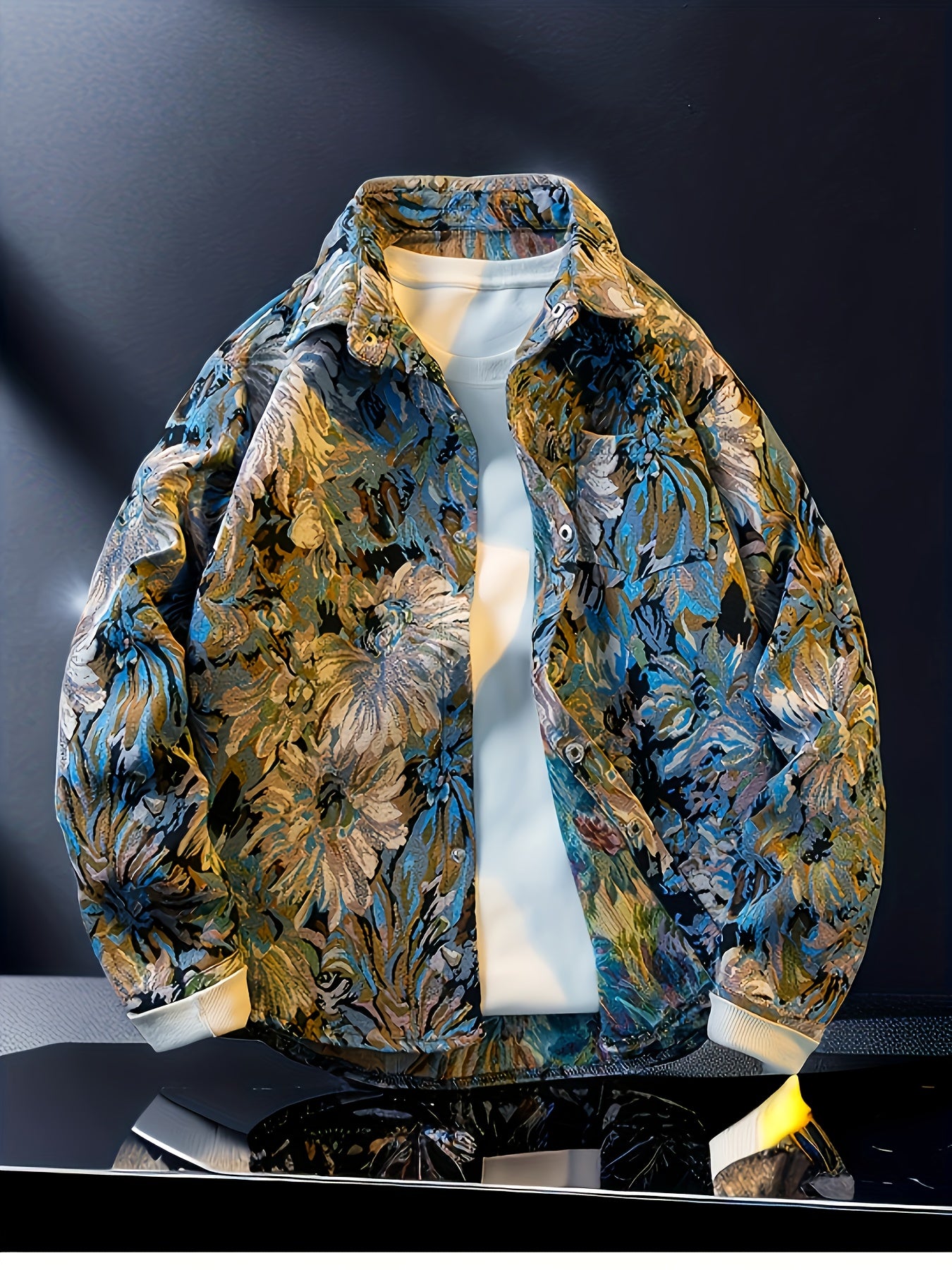 Men's Elegant Jacket - Button-Front Formality, All-Season Versatile Coat for Casual, Office, Events - Machine Washable Non-Stretch Fabric - Classic Fit for Everyday & Special Occasions, Event Attire, Artistic Embroidery, Nont