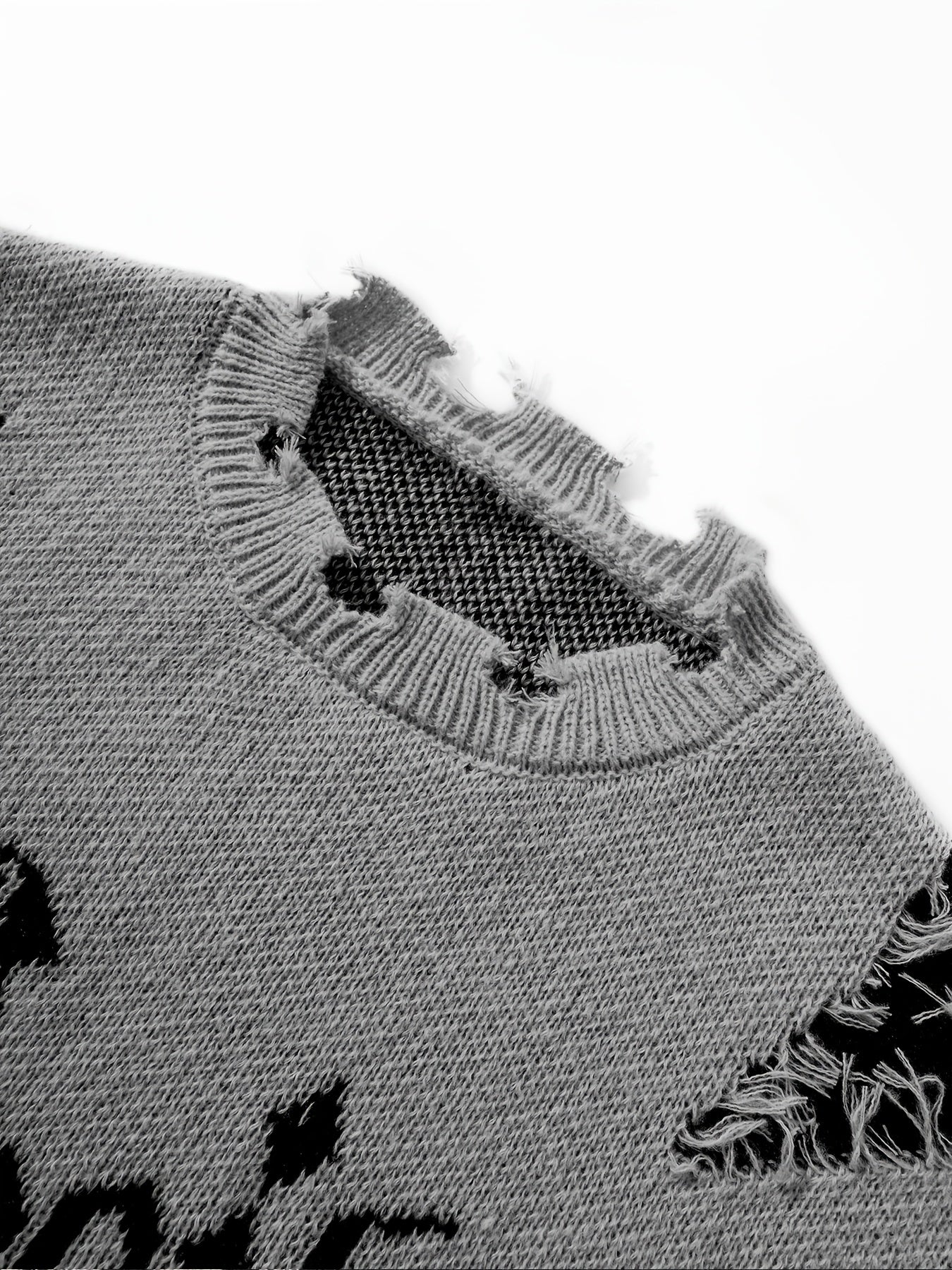 Men's Casual Streetwear Sweater - Relaxed Fit Drop Shoulder, Distressed Letter Embroidery & Ripped Details, Long Sleeve Pullover for Autumn Winter, Medium Elasticity Fabric