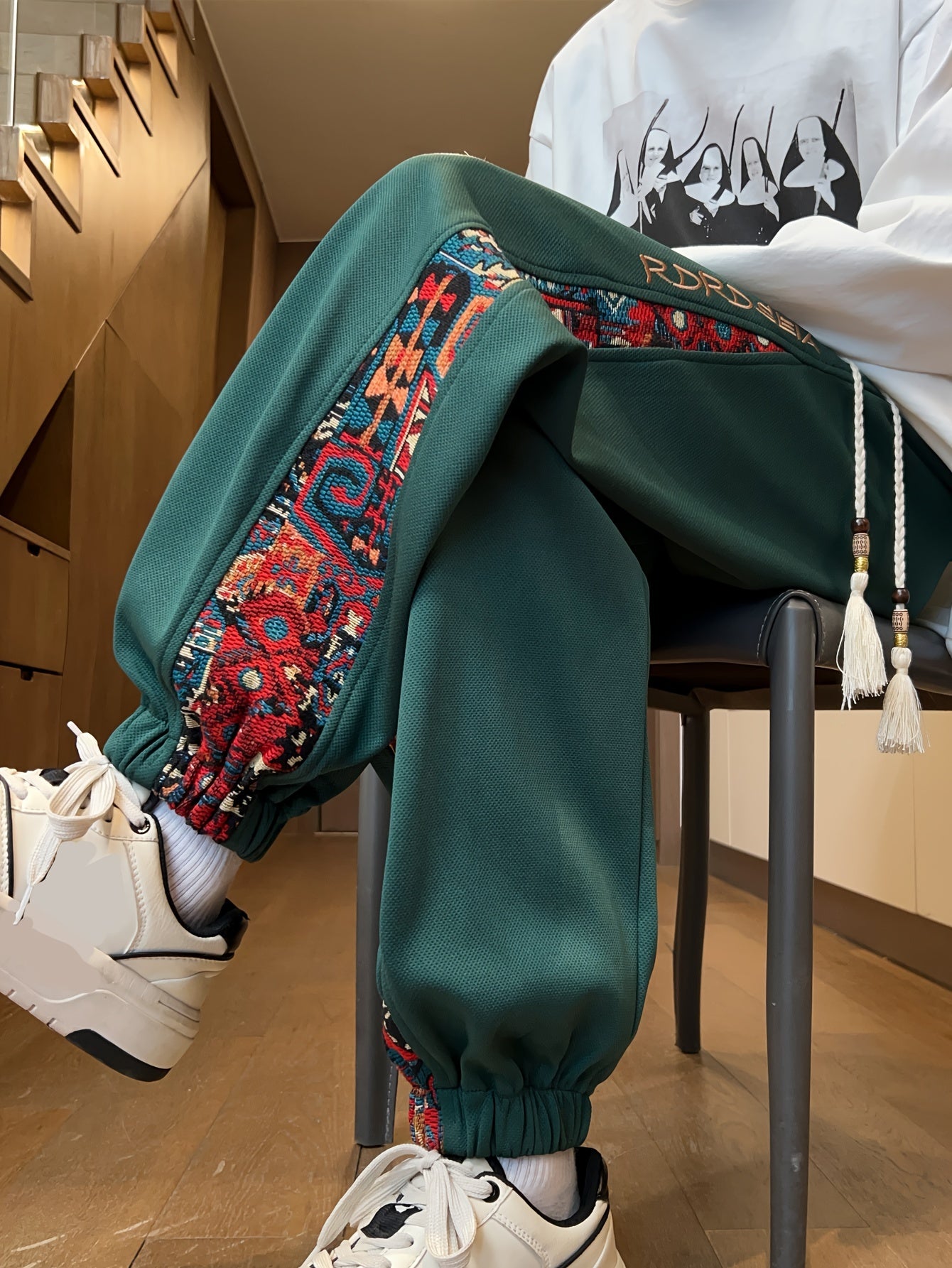 OBM Men's Ethnic Jogger Pants - Lightweight Polyester-Spandex Blend, Elastic Drawstring Waist, Regular Fit Casual Trousers for Spring/Fall, Outdoor & Evening Wear, Gift for Men & Teens, Leisure Joggers | Ethnic Pattern Pants