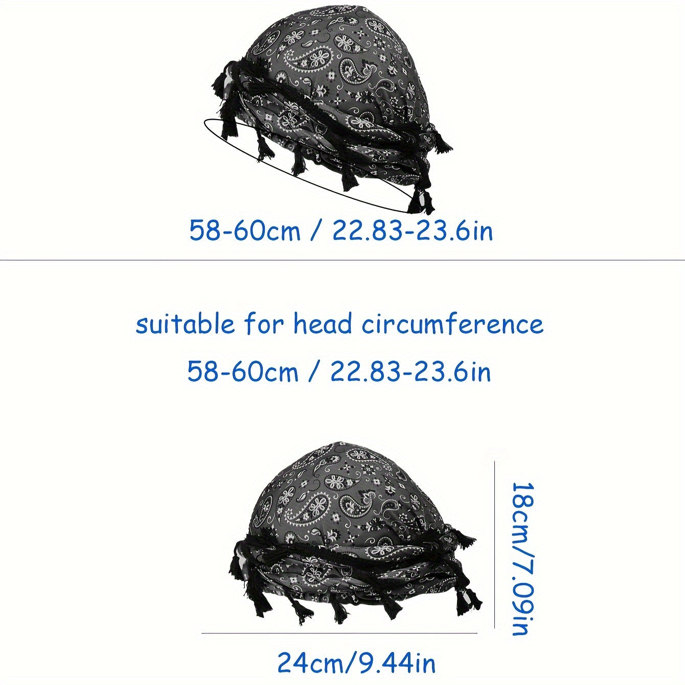 Satin-Lined Bandana Cap with Fringe Tassels