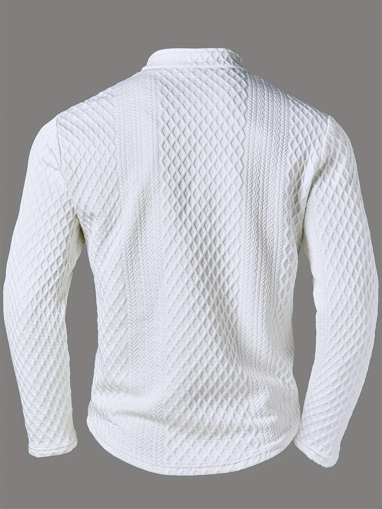 Men's White Full-Zip Henley Collar Long Sleeve Sweater Jacket - Solid Color Winter Warmth, Zippered Front Closure, Machine Washable Casual & Formal Outerwear for Fall/Winter, Versatile Everyday & Special Occasion Coat
