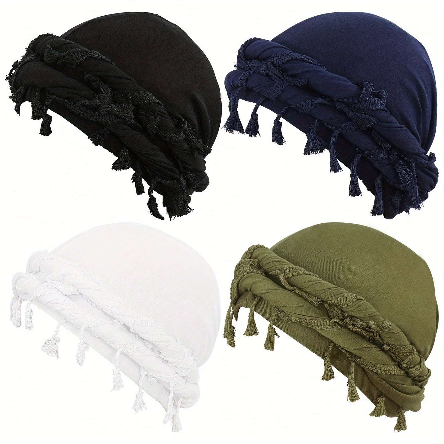 4pcs Funky Retro Tassel Headbands & Pirate Hats - Modal, Stretch Fabric for Men, Funky Personality Style