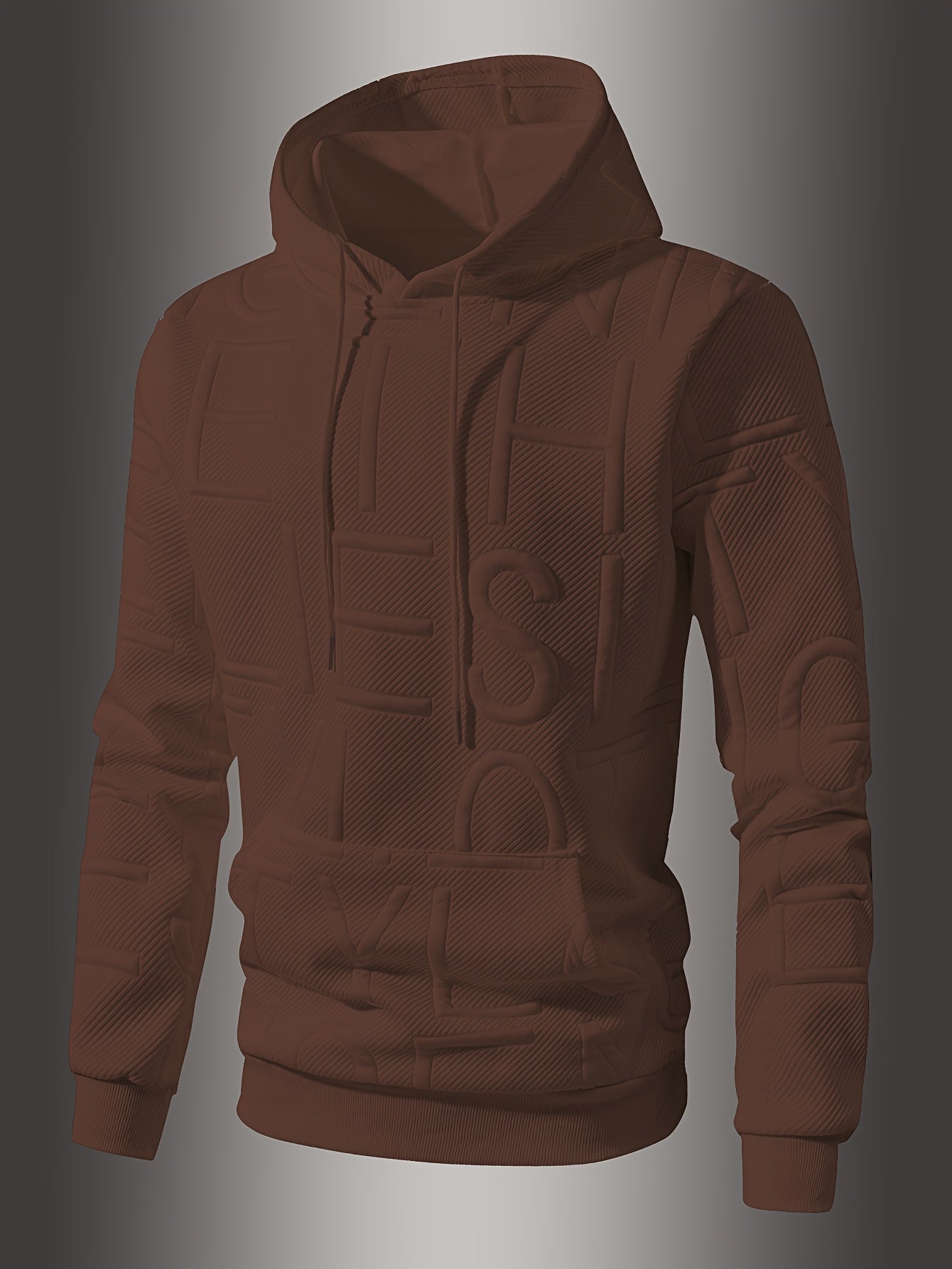 [Soft Casual Hooded Sweatshirt] Soft Polyester Blend Men's Casual Hooded Sweatshirt - Long Sleeve, Drawstring Hood with Kangaroo Pocket, Textured Letter Design, Ideal for Spring/Fall, Oversized