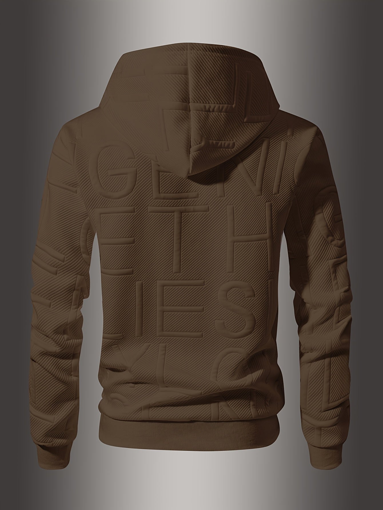 [Soft Casual Hooded Sweatshirt] Soft Polyester Blend Men's Casual Hooded Sweatshirt - Long Sleeve, Drawstring Hood with Kangaroo Pocket, Textured Letter Design, Ideal for Spring/Fall, Oversized