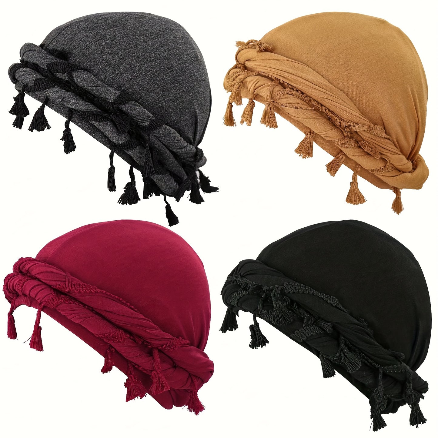 4pcs Funky Retro Tassel Headbands & Pirate Hats - Modal, Stretch Fabric for Men, Funky Personality Style