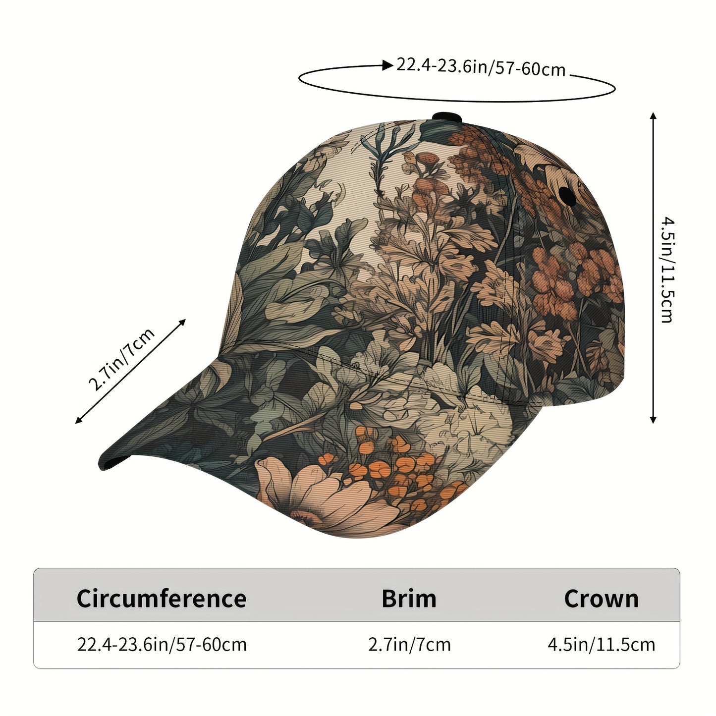 [Bohemian Baseball Cap] Lightweight Polyester Adjustable Baseball Cap | Bohemian Floral Print Snapback with Full Print Design, Ideal for Outdoor Activities, Sports, Travel & Sun Protection, Perfect Gift for Parties, Birthdays
