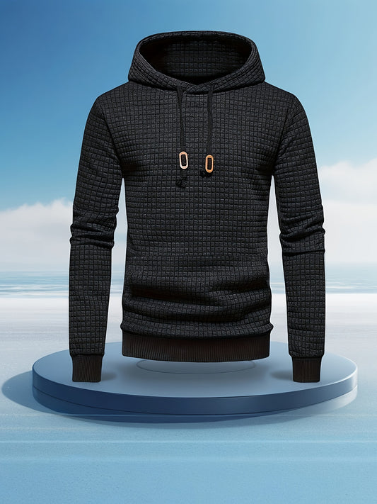 Men's Performance Hoodie - Moisture-Wicking, Lightweight, Black Textured Fabric with Copper Zipper Detail | Ideal for Outdoor Activities, Running & Casual Wear | Long Sleeve, Polyester Blend