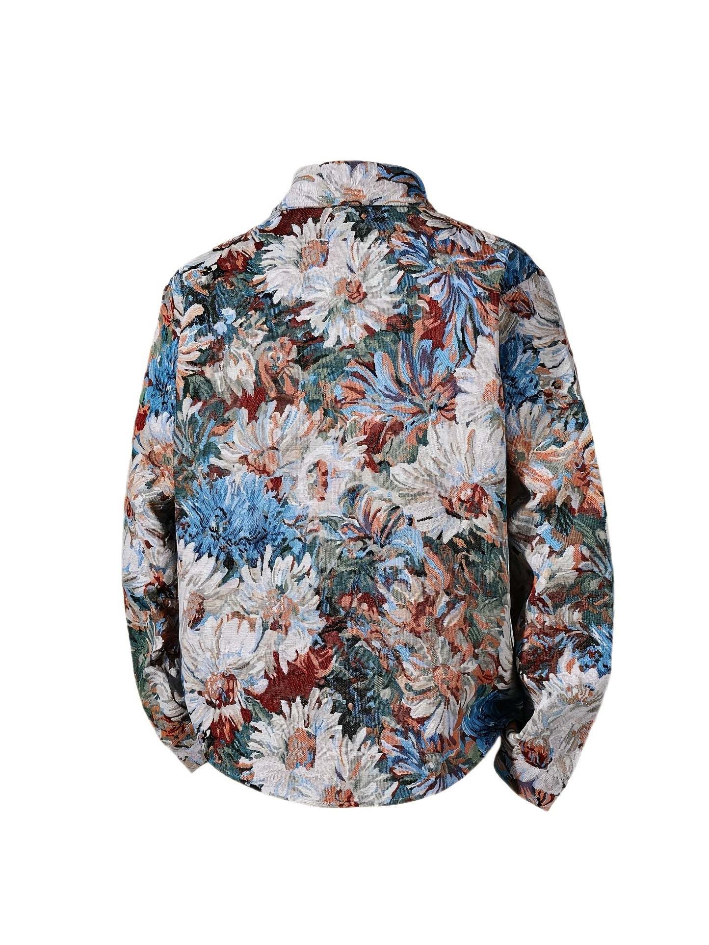 Men'S Stylish Floral Print Button-Up Jacket - Double-Breasted, Two-Pocket Design, Casual Workwear with Lapel Collar, All-Season Versatile Outerwear, Casual Outerwear | Floral Print Jacket | Nonstretch Fabric