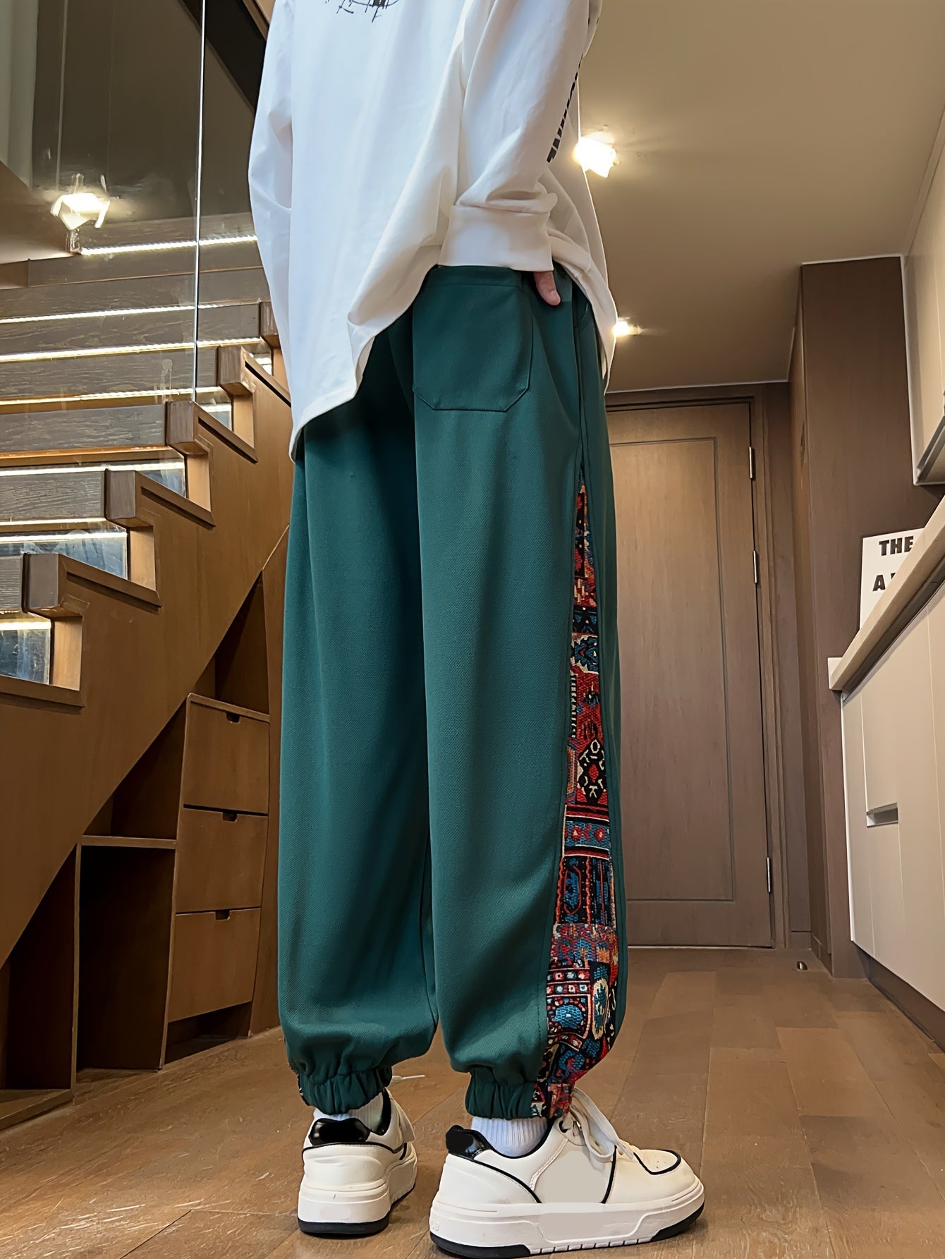 OBM Men's Ethnic Jogger Pants - Lightweight Polyester-Spandex Blend, Elastic Drawstring Waist, Regular Fit Casual Trousers for Spring/Fall, Outdoor & Evening Wear, Gift for Men & Teens, Leisure Joggers | Ethnic Pattern Pants