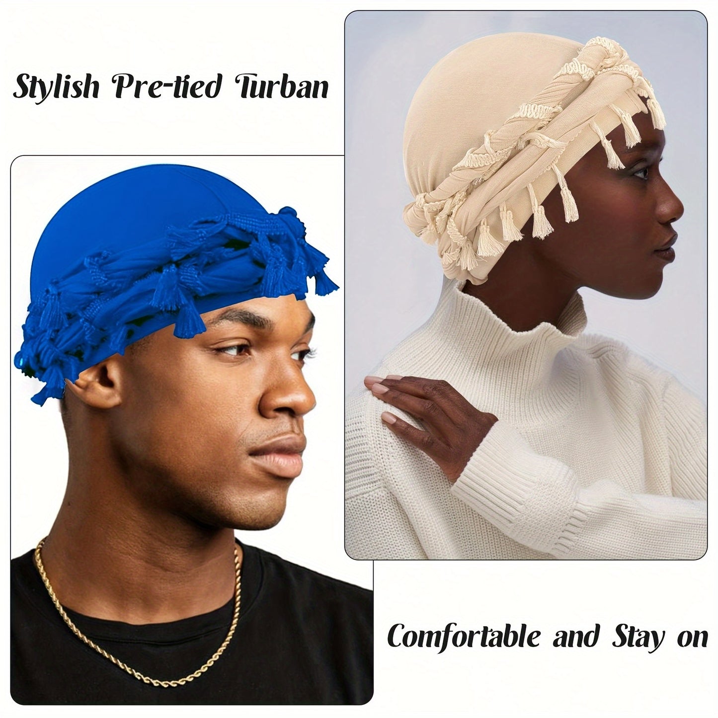 4pcs Funky Retro Tassel Headbands & Pirate Hats - Modal, Stretch Fabric for Men, Funky Personality Style